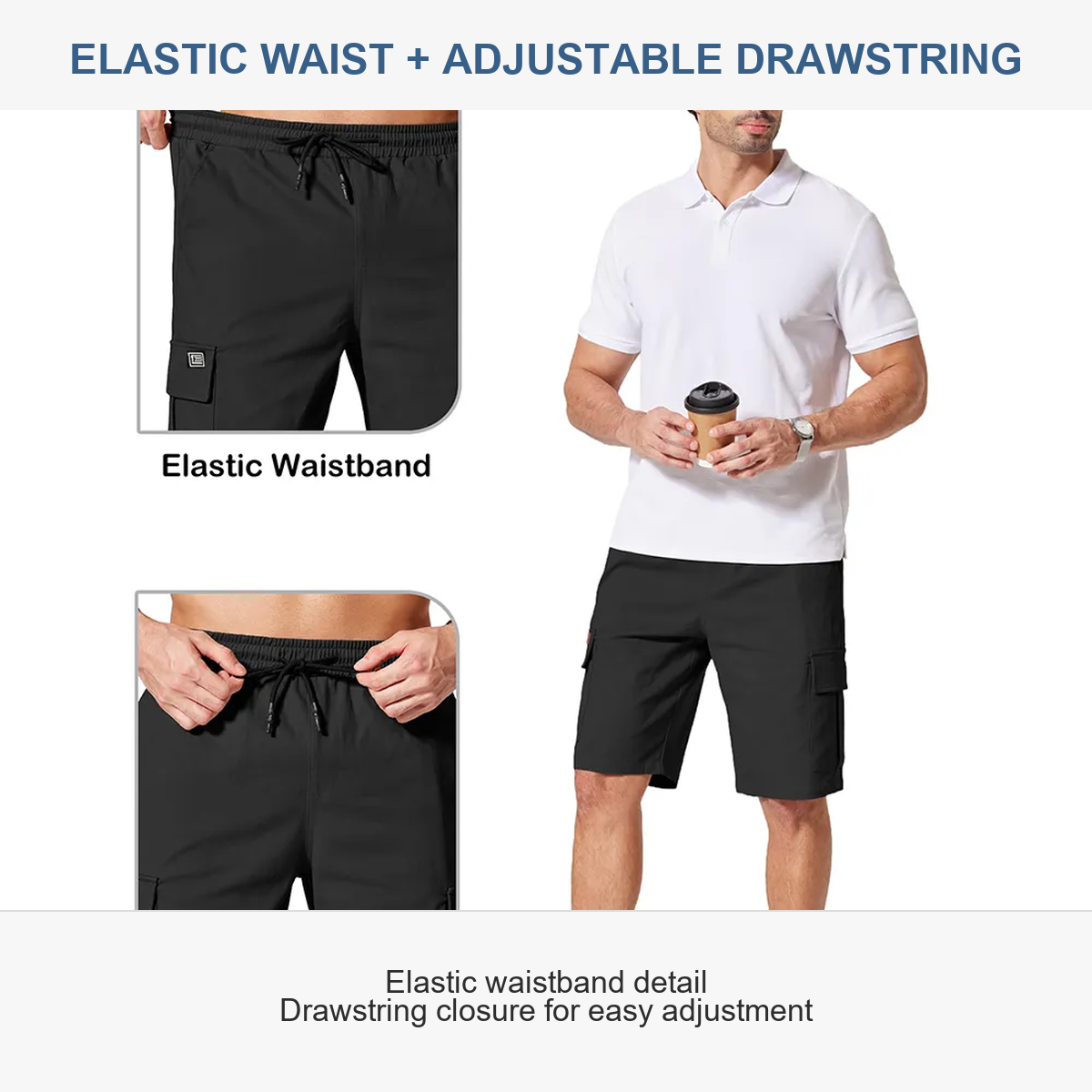 Elastic waistband and adjustable drawstring detail
