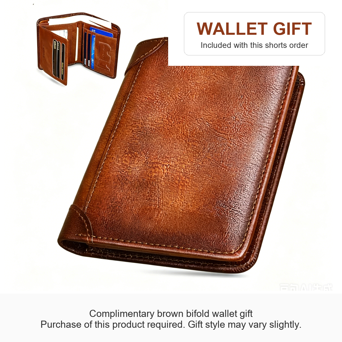 Brown bifold wallet gift included with order
