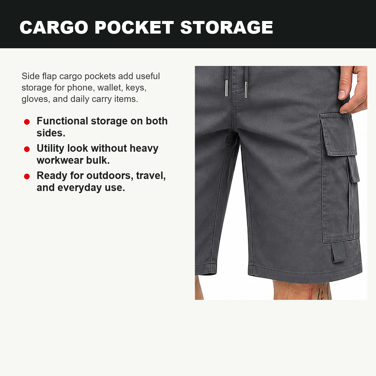 Pack & Save Men's Drawstring Cargo Shorts, Lightweight Multi-Pocket Utility Shorts with Elastic Waist