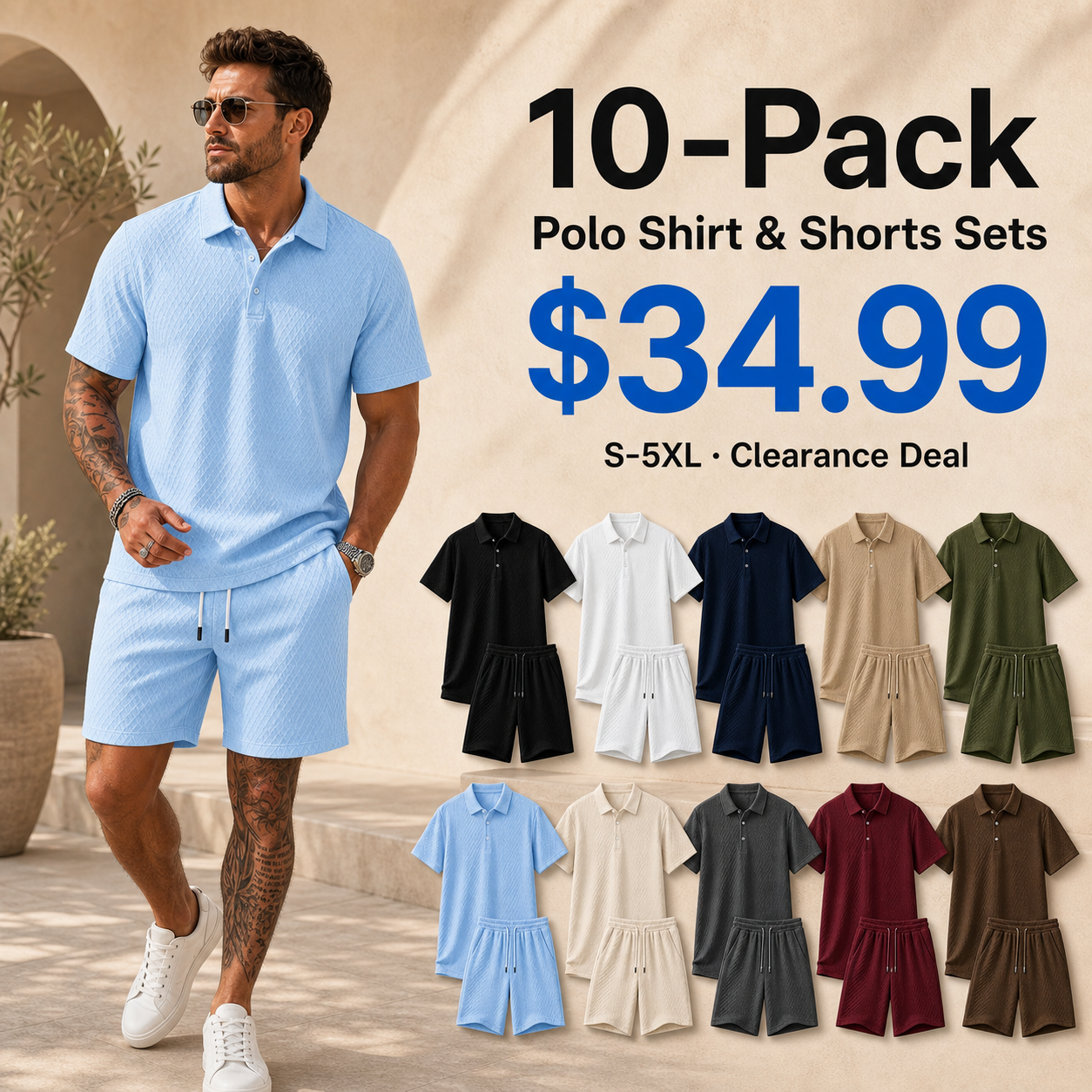10-Pack Polo Shirt & Shorts Sets promo main image