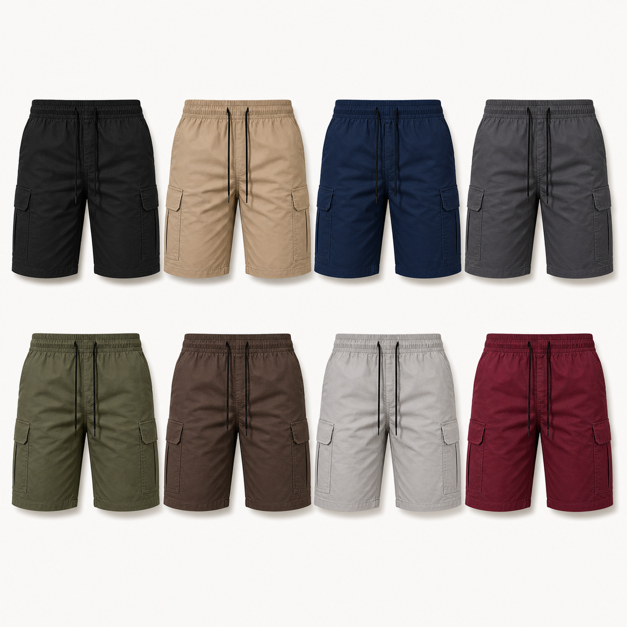 8 color cargo shorts grid