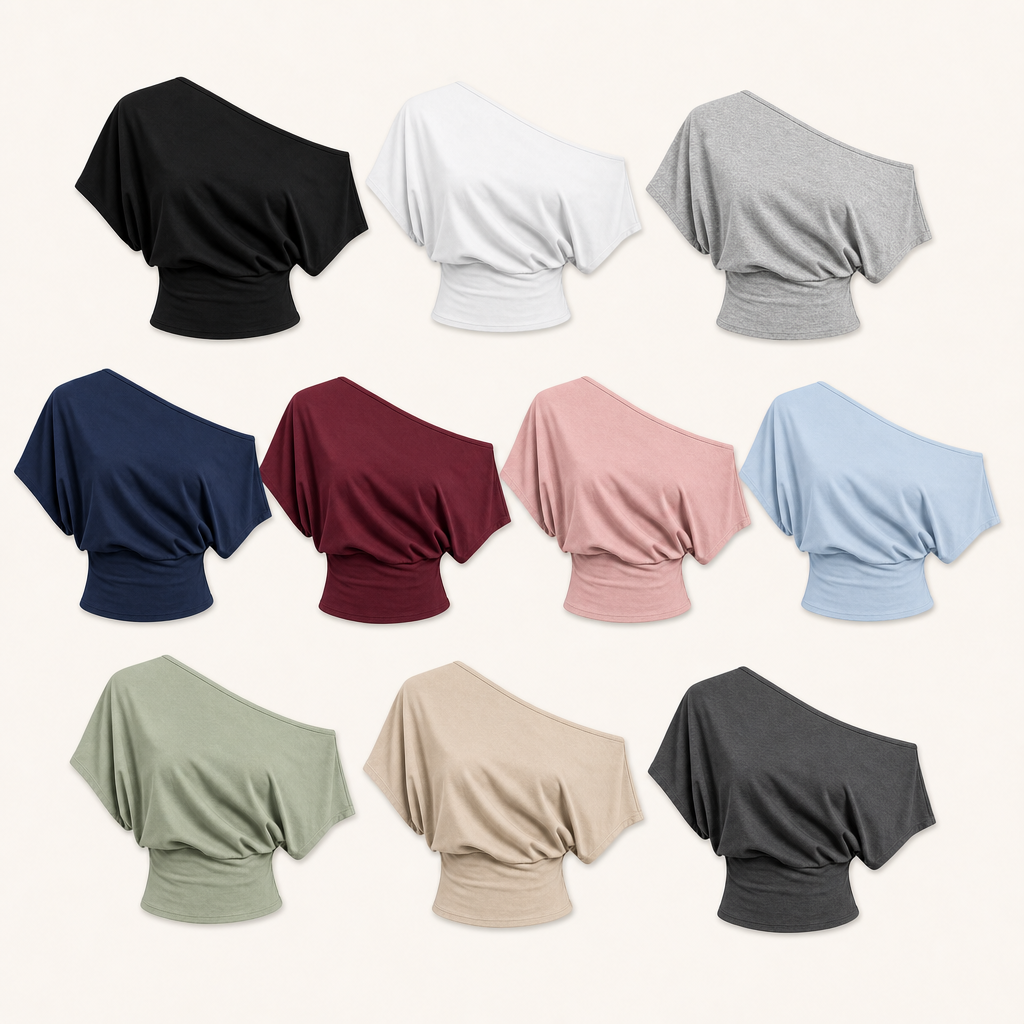 10-Pack Assorted Set women asymmetric off-shoulder cropped tee SKU image