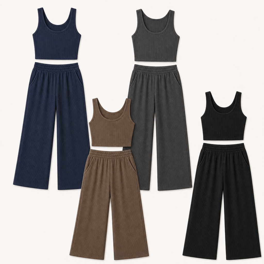 4-Pack Everyday Set women ribbed tank and wide leg lounge pants set SKU image