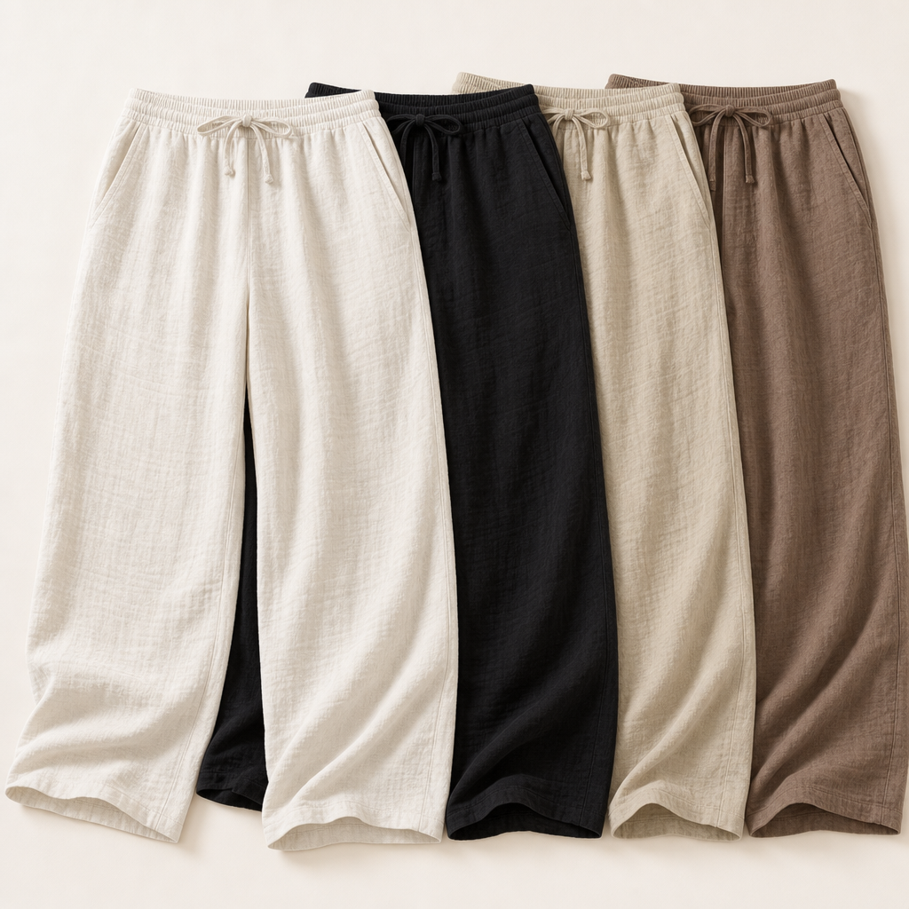 4-Pack Neutral Set men linen-blend drawstring wide leg pants SKU image