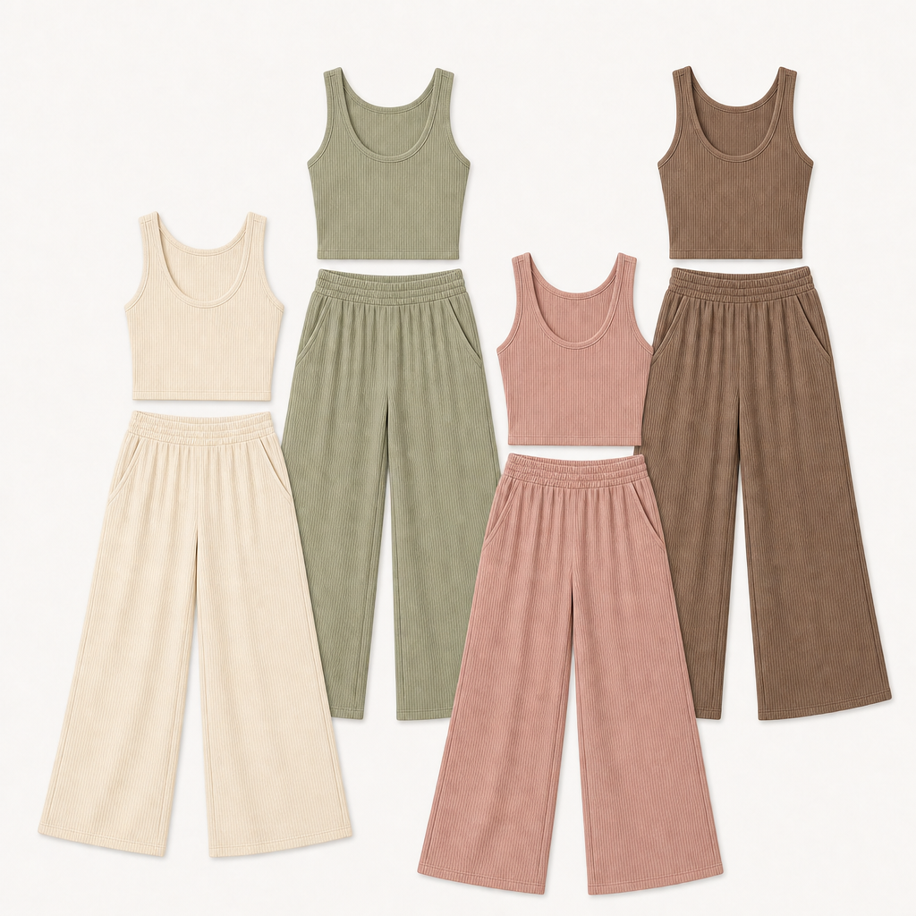 4-Pack Soft Set women ribbed tank and wide leg lounge pants set SKU image