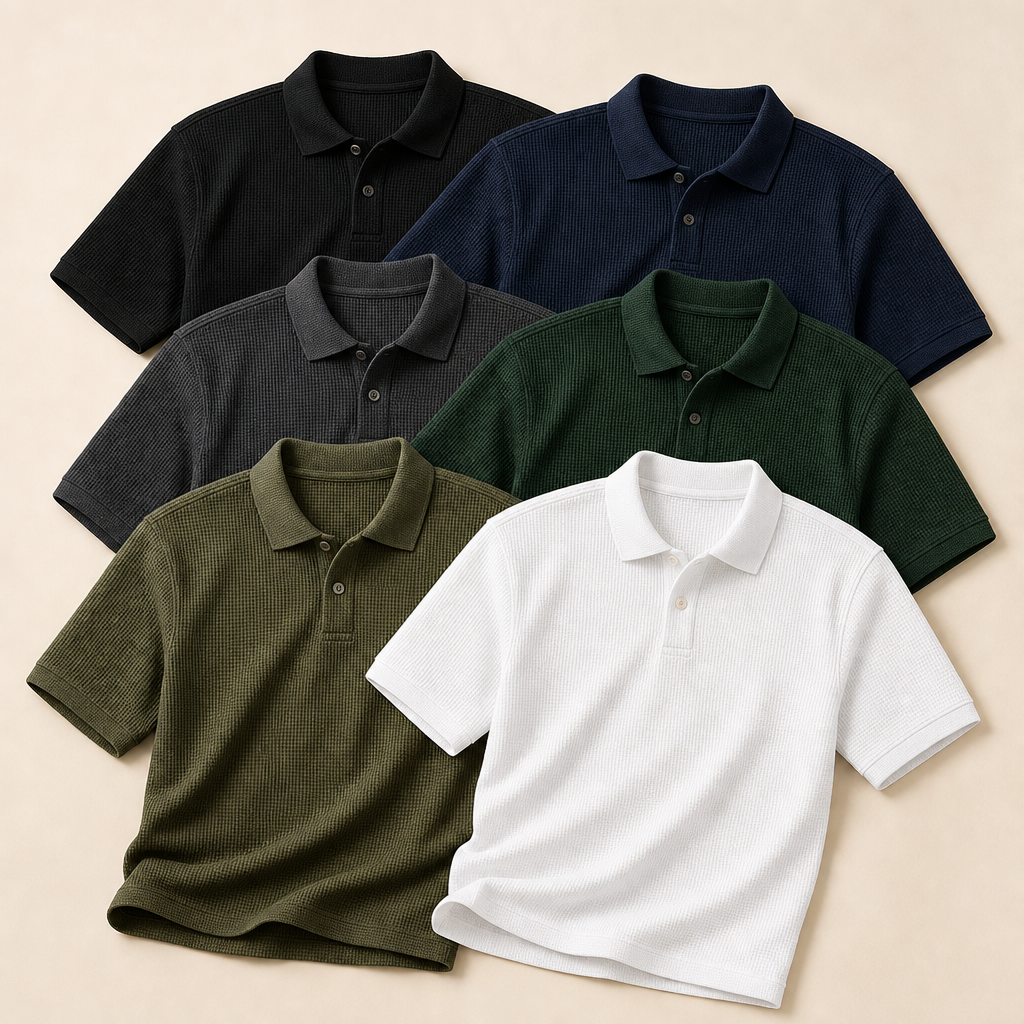 6-Pack Core Set men waffle textured short sleeve polo SKU image