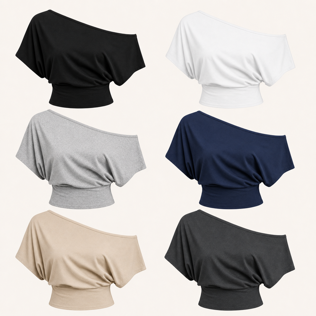 6-Pack Core Set women asymmetric off-shoulder cropped tee SKU image