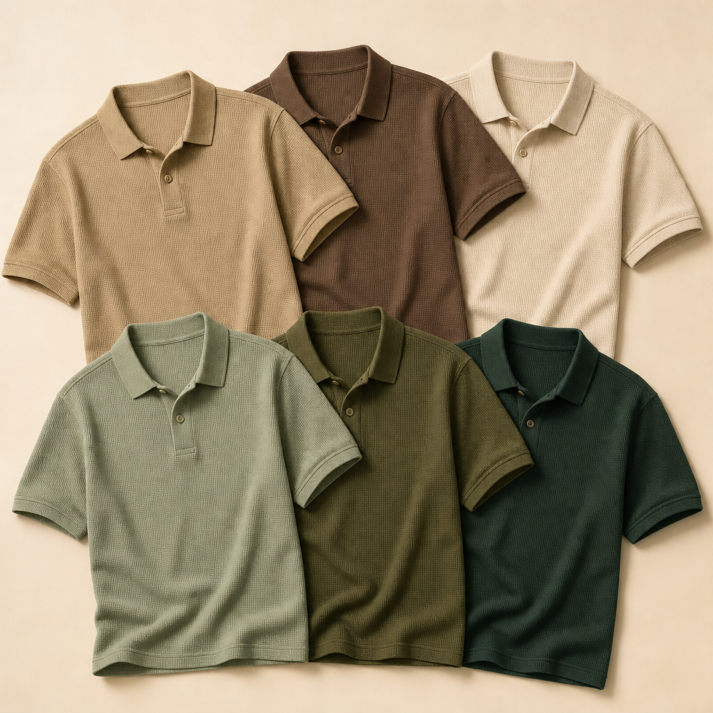 6-Pack Earth Set men waffle textured short sleeve polo SKU image