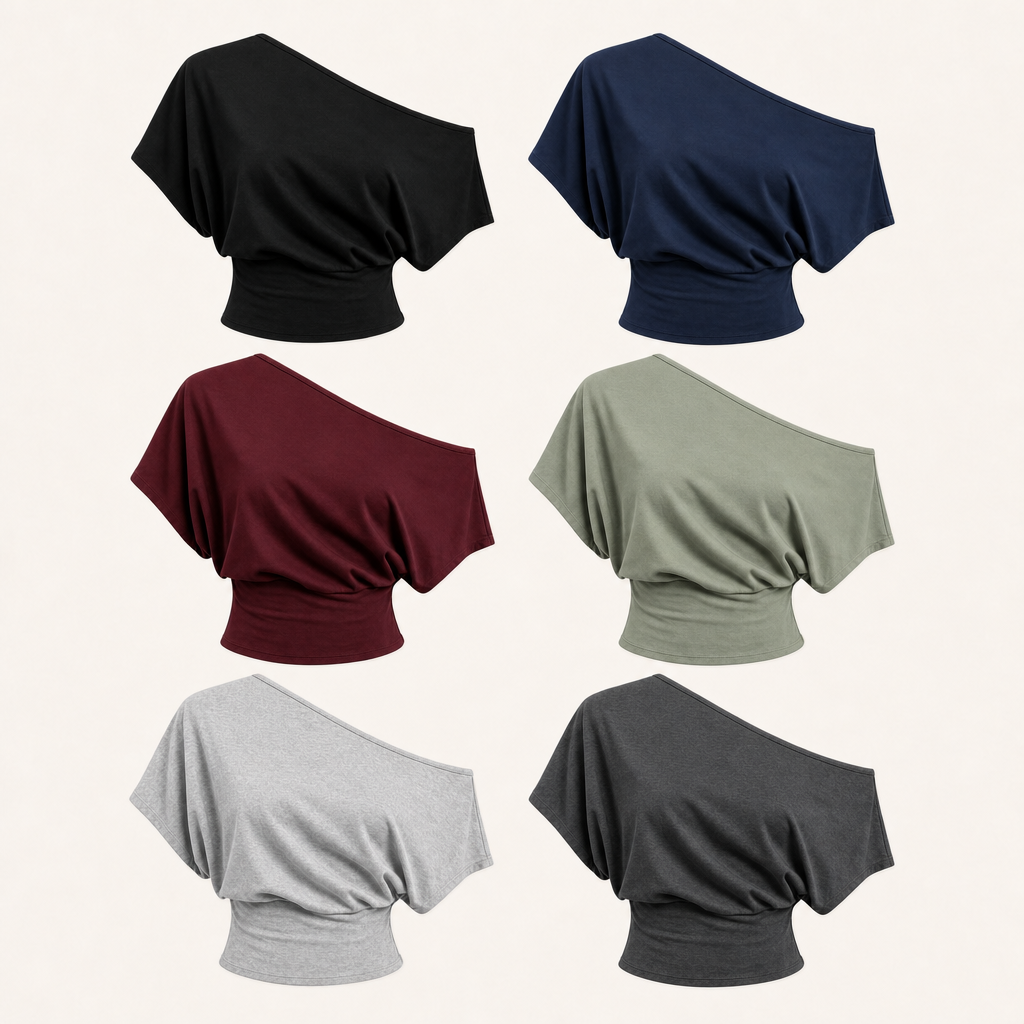6-Pack Everyday Set women asymmetric off-shoulder cropped tee SKU image