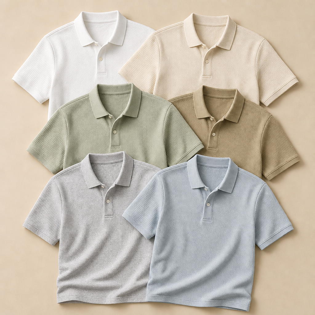 6-Pack Light Set men waffle textured short sleeve polo SKU image