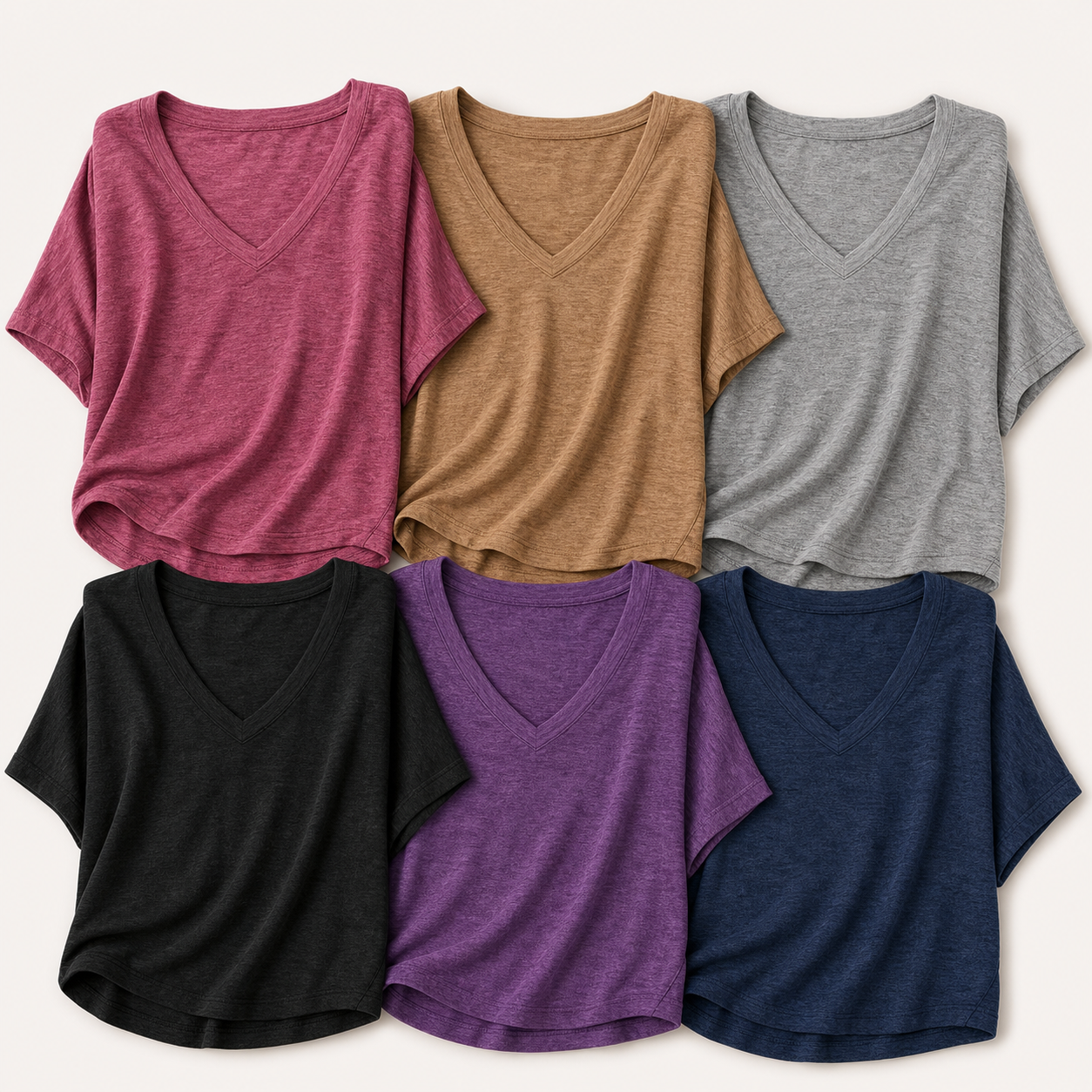 6-Pack Set B women loose fit V-neck dolman sleeve tops SKU image