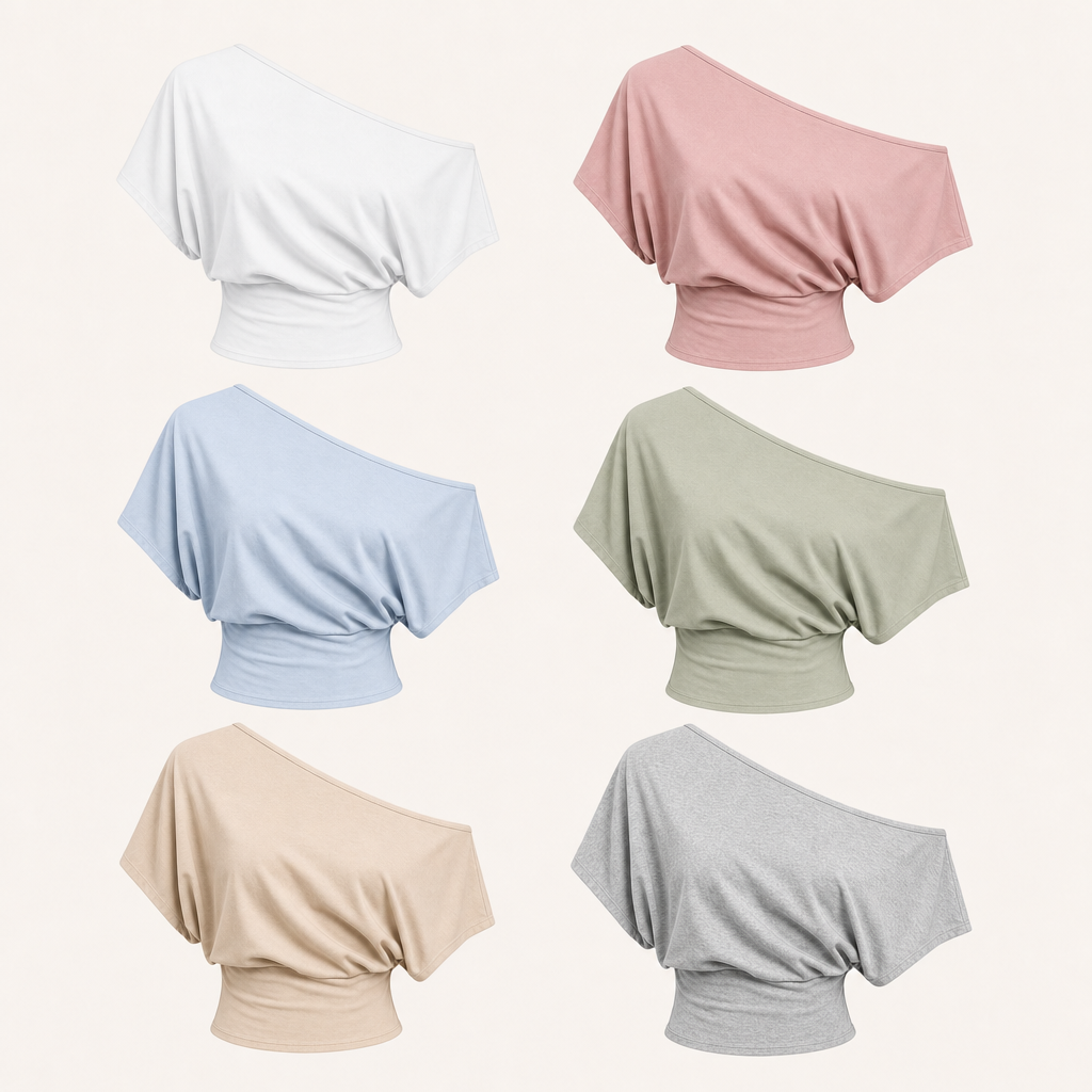 6-Pack Soft Set women asymmetric off-shoulder cropped tee SKU image
