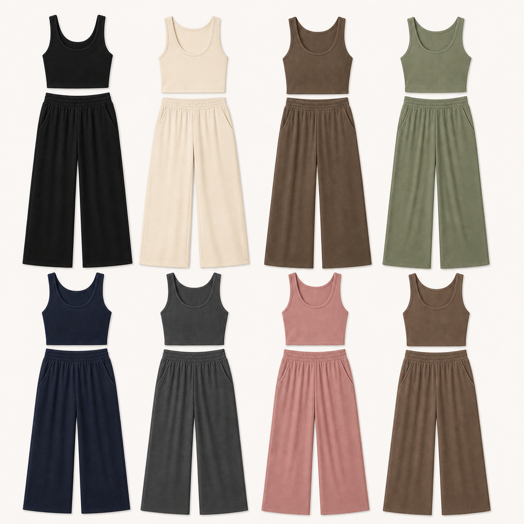 8-Color Set women ribbed tank and wide leg lounge pants set SKU image
