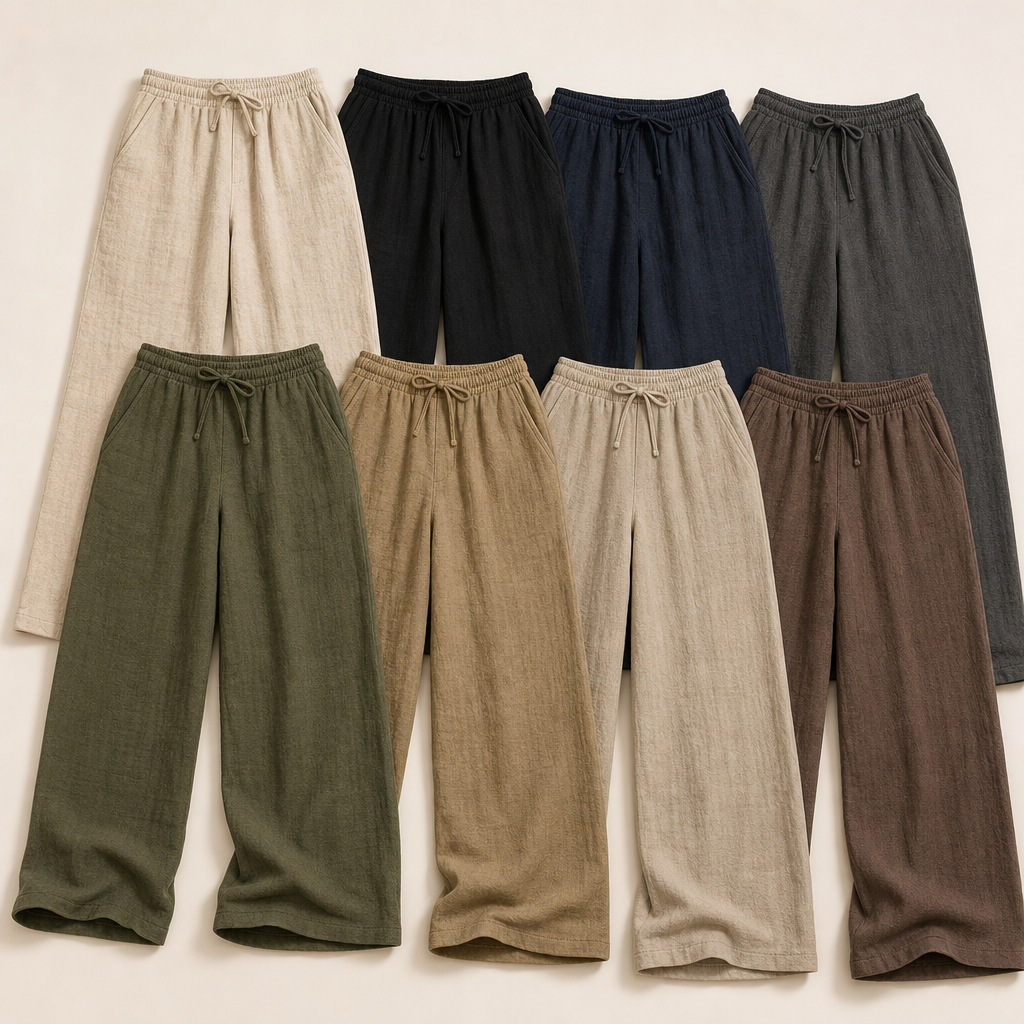 8-Color Set men linen-blend drawstring wide leg pants SKU image