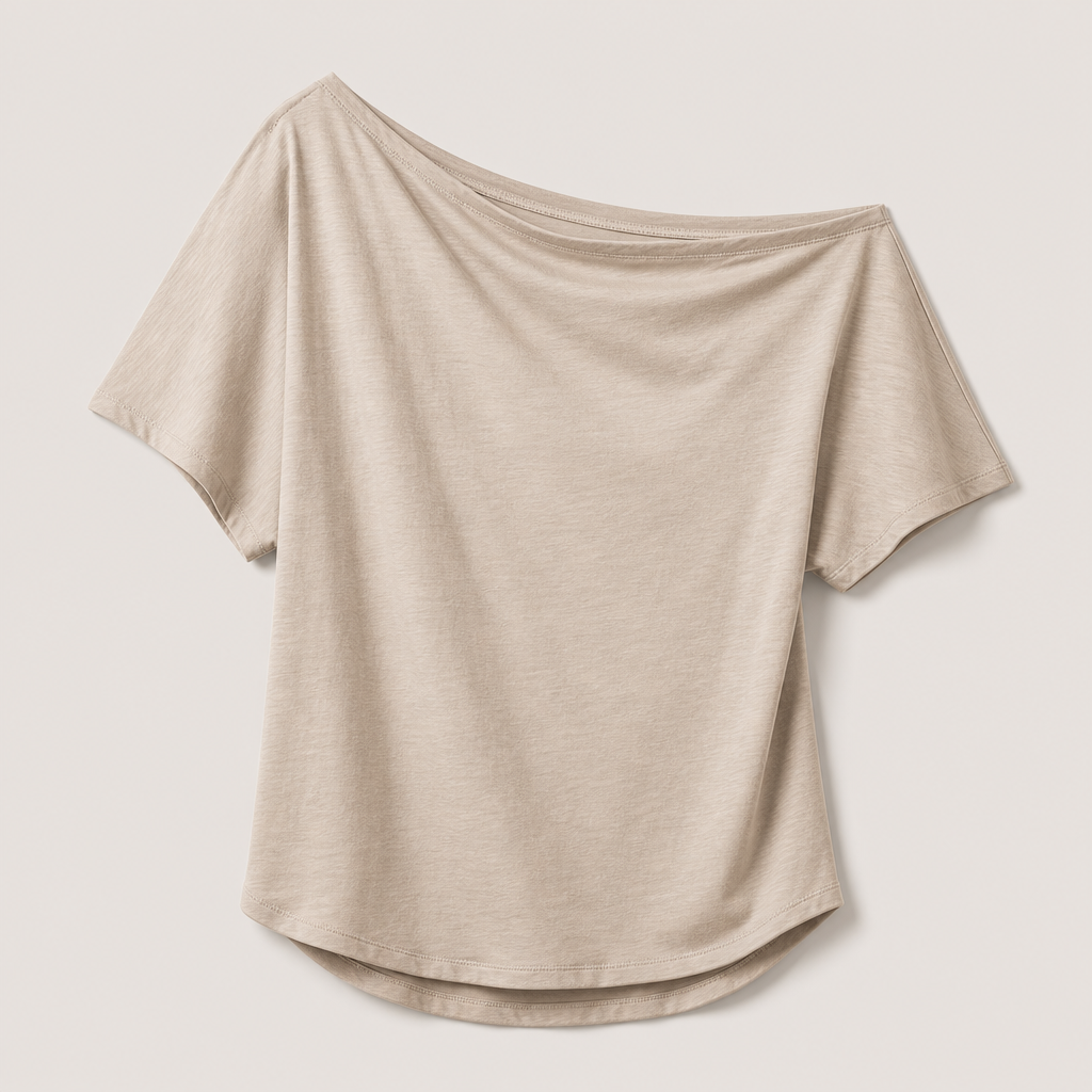 Beige women off shoulder short sleeve tee SKU image