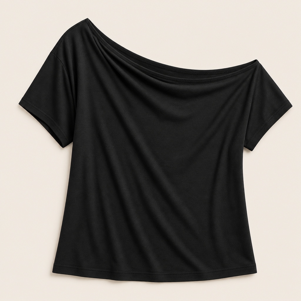 Black women off shoulder short sleeve tee SKU image