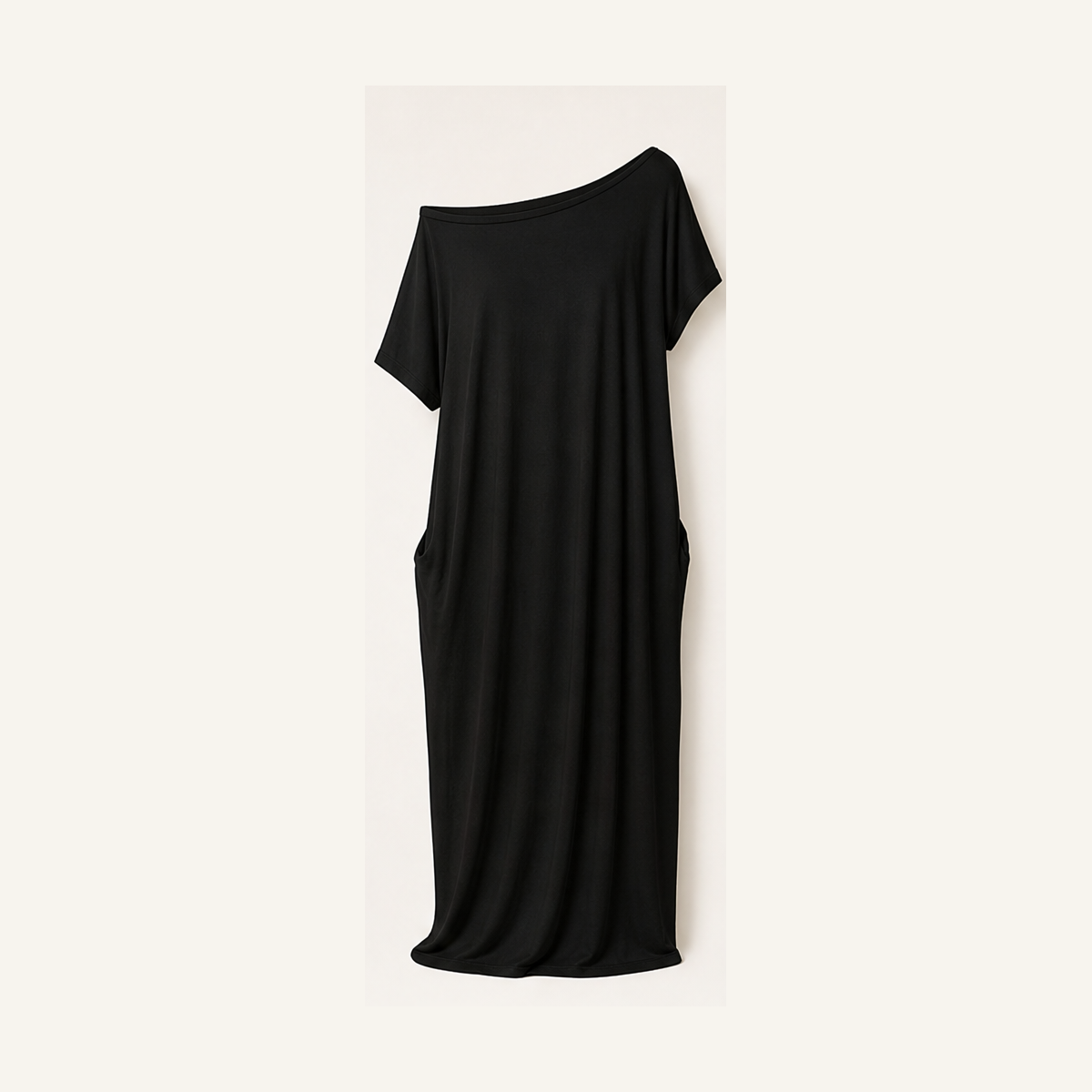Black women off-shoulder pocket maxi T-shirt dress size L