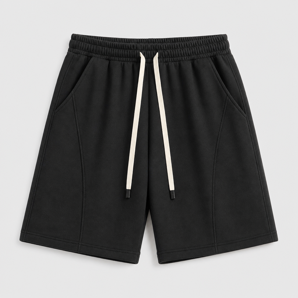 Black men cotton fleece drawstring sweat shorts SKU image