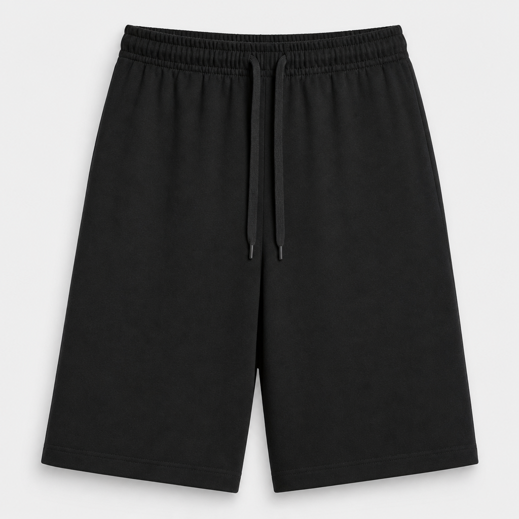 Black men plain cotton-blend drawstring sweat shorts SKU image