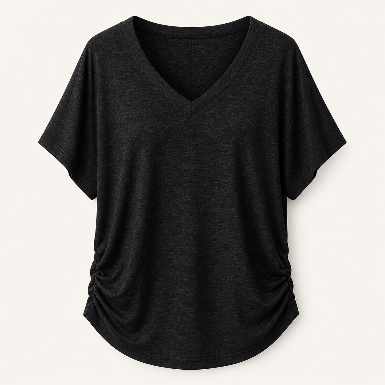 Black women loose fit V-neck dolman sleeve tops SKU image