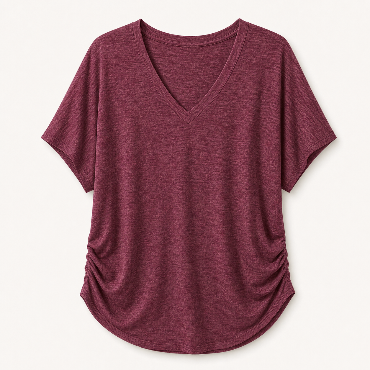 Burgundy women loose fit V-neck dolman sleeve tops SKU image