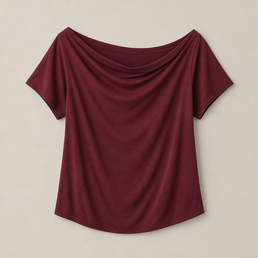 Burgundy women off shoulder short sleeve tee SKU image