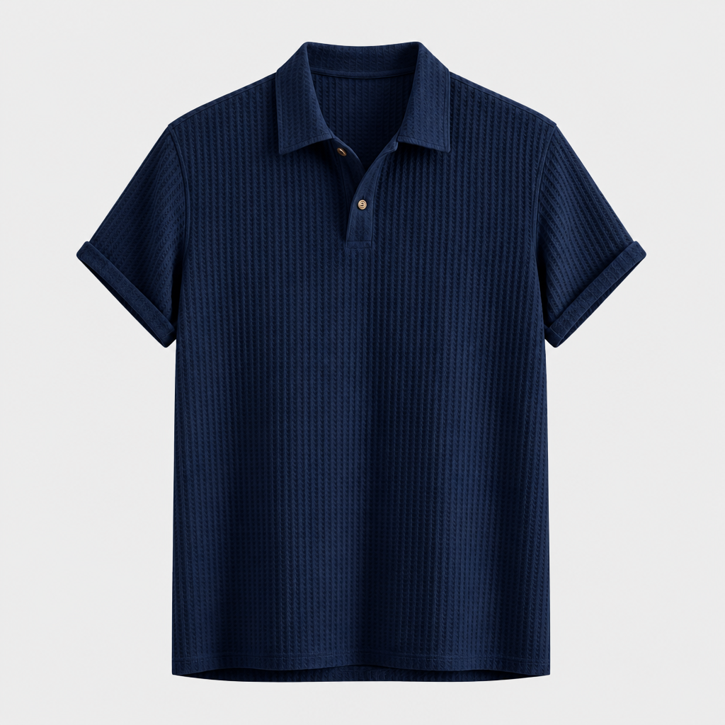 Charcoal men waffle textured short sleeve polo SKU image