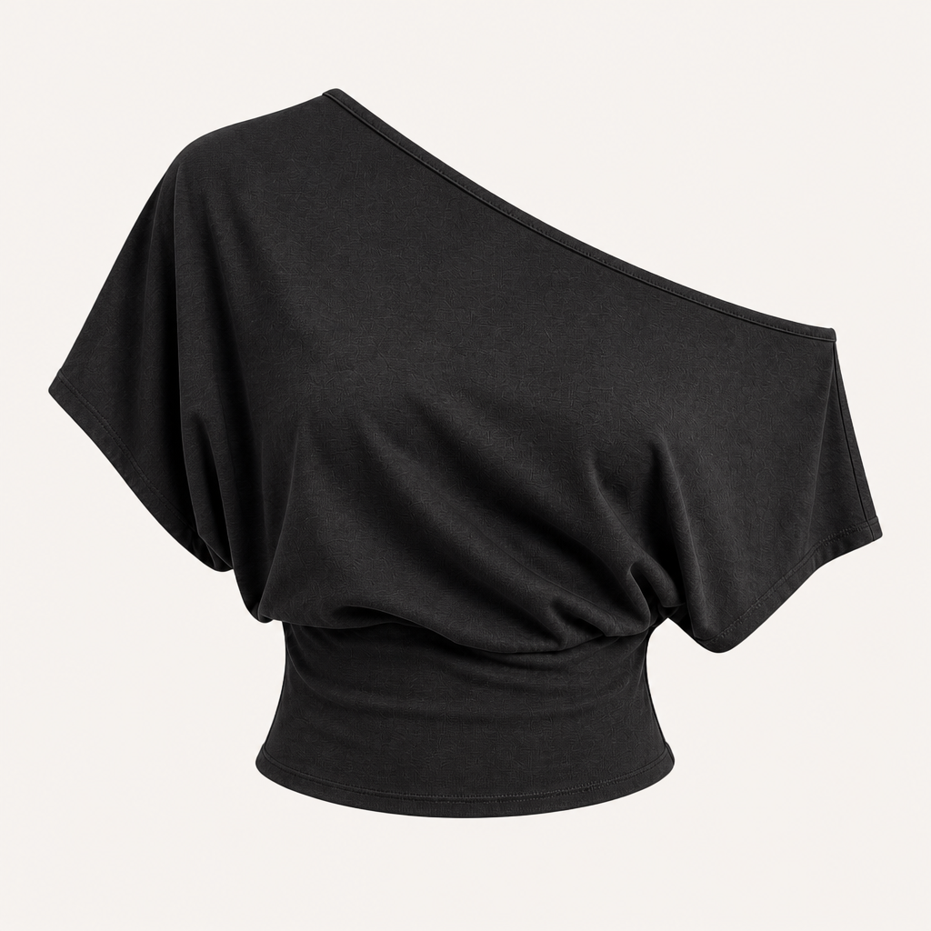 Charcoal women asymmetric off-shoulder cropped tee SKU image