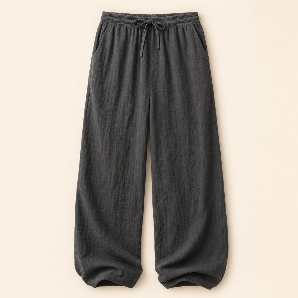 Charcoal men linen-blend drawstring wide leg pants SKU image