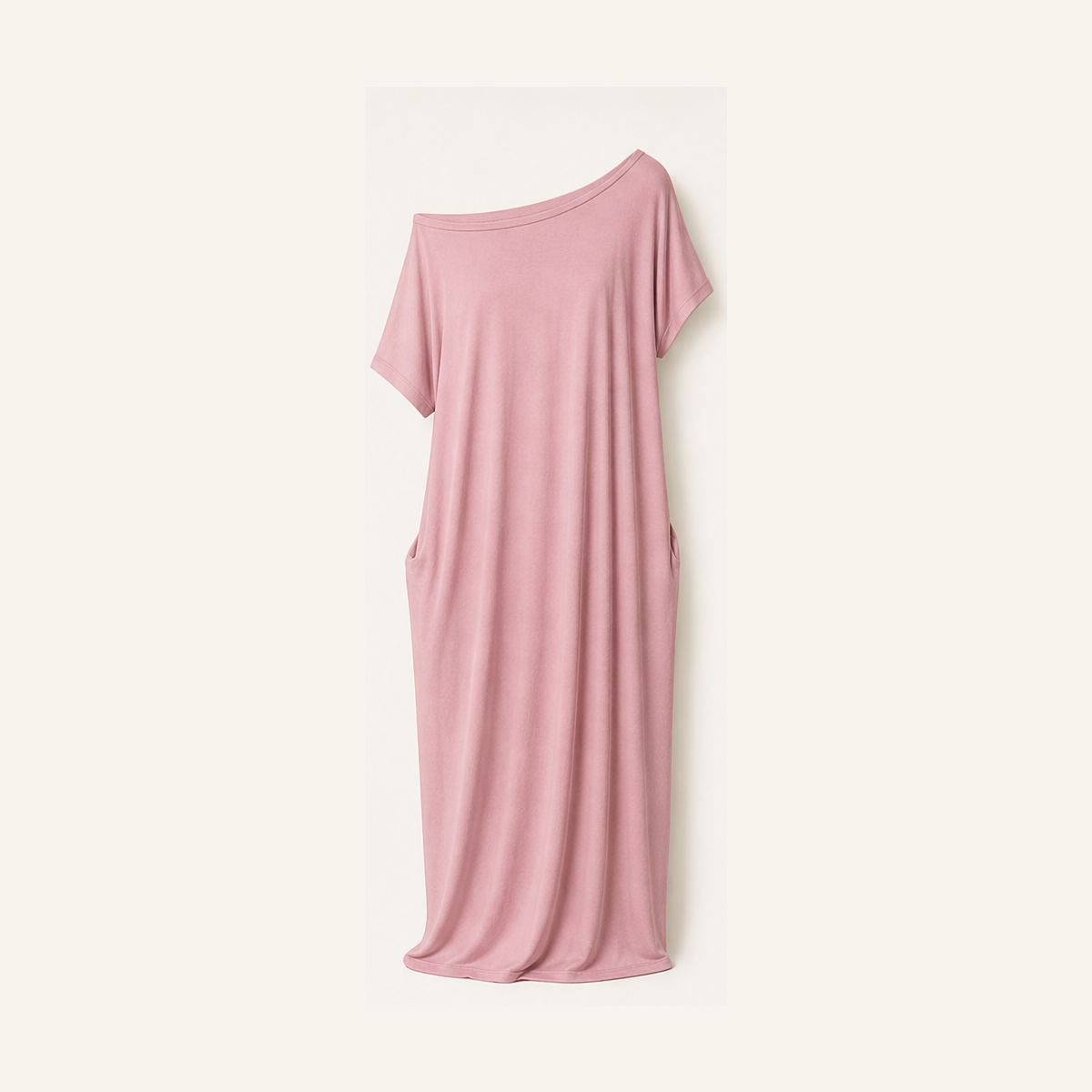 Dusty Pink women off-shoulder pocket maxi T-shirt dress size 2XL