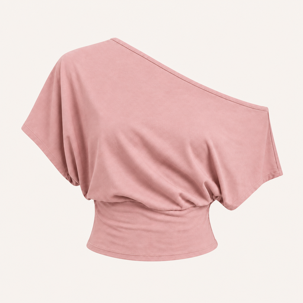 Dusty Pink women asymmetric off-shoulder cropped tee SKU image
