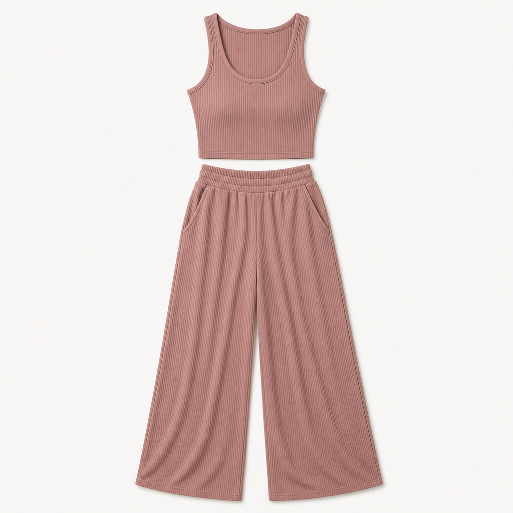 Dusty Rose women ribbed tank and wide leg lounge pants set SKU image