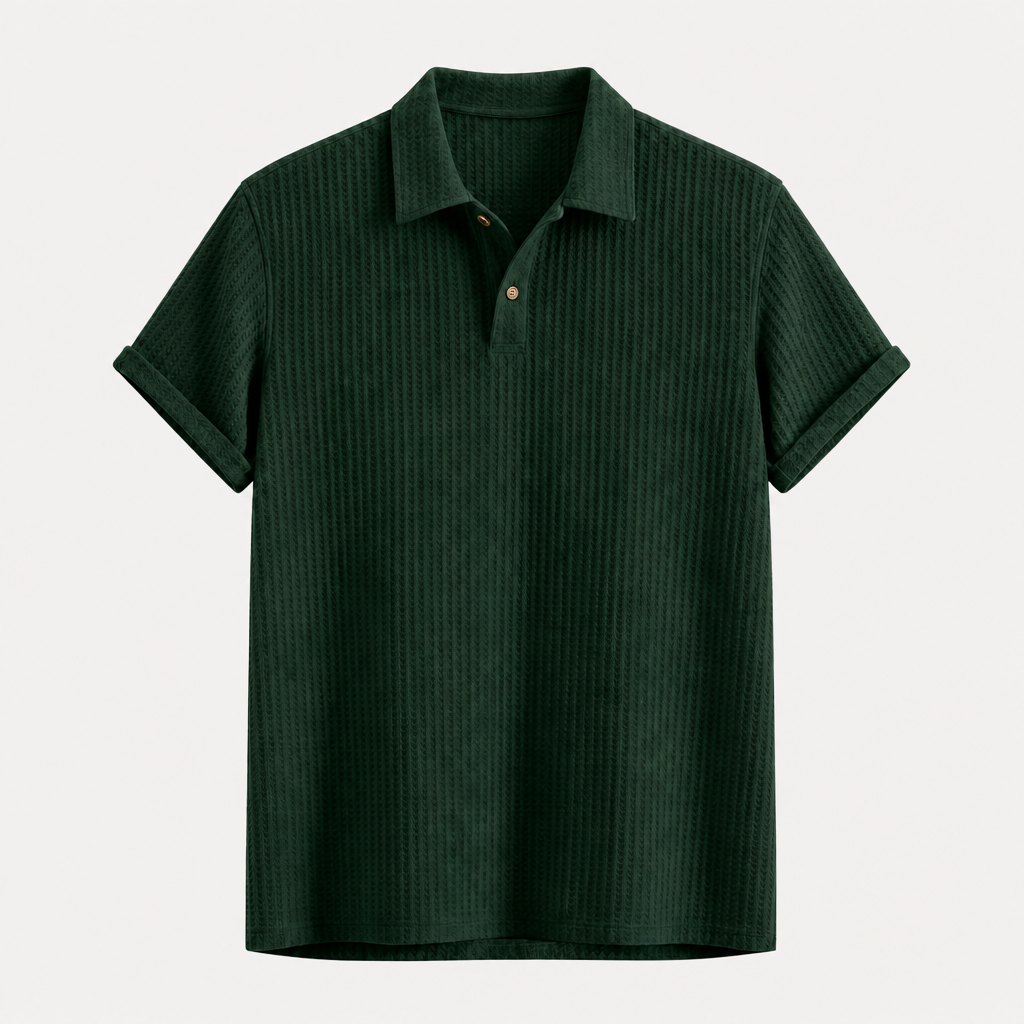 Forest Green men waffle textured short sleeve polo SKU image