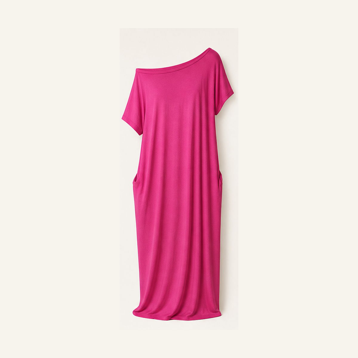 Fuchsia women off-shoulder pocket maxi T-shirt dress size 3XL