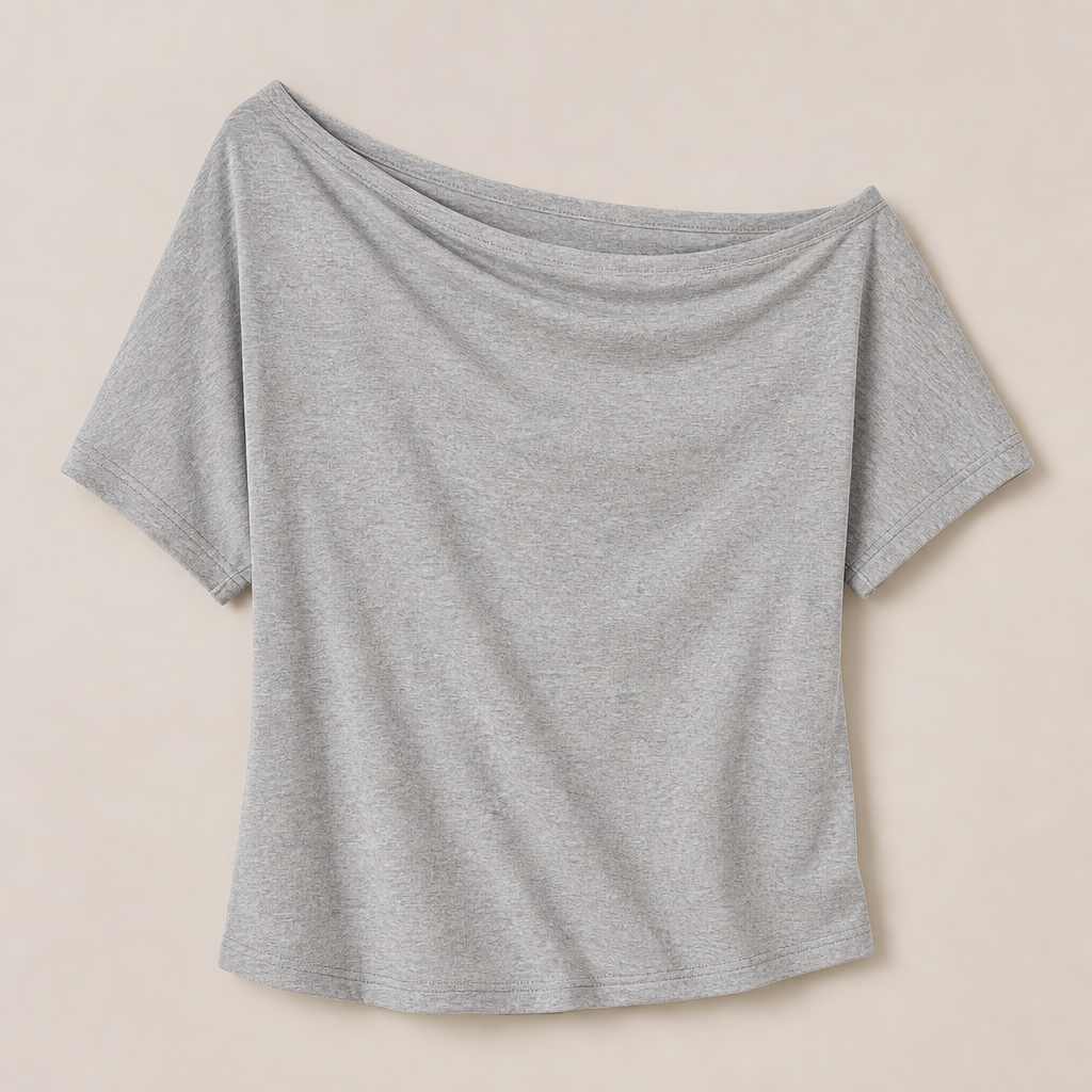 Heather Gray women off shoulder short sleeve tee SKU image
