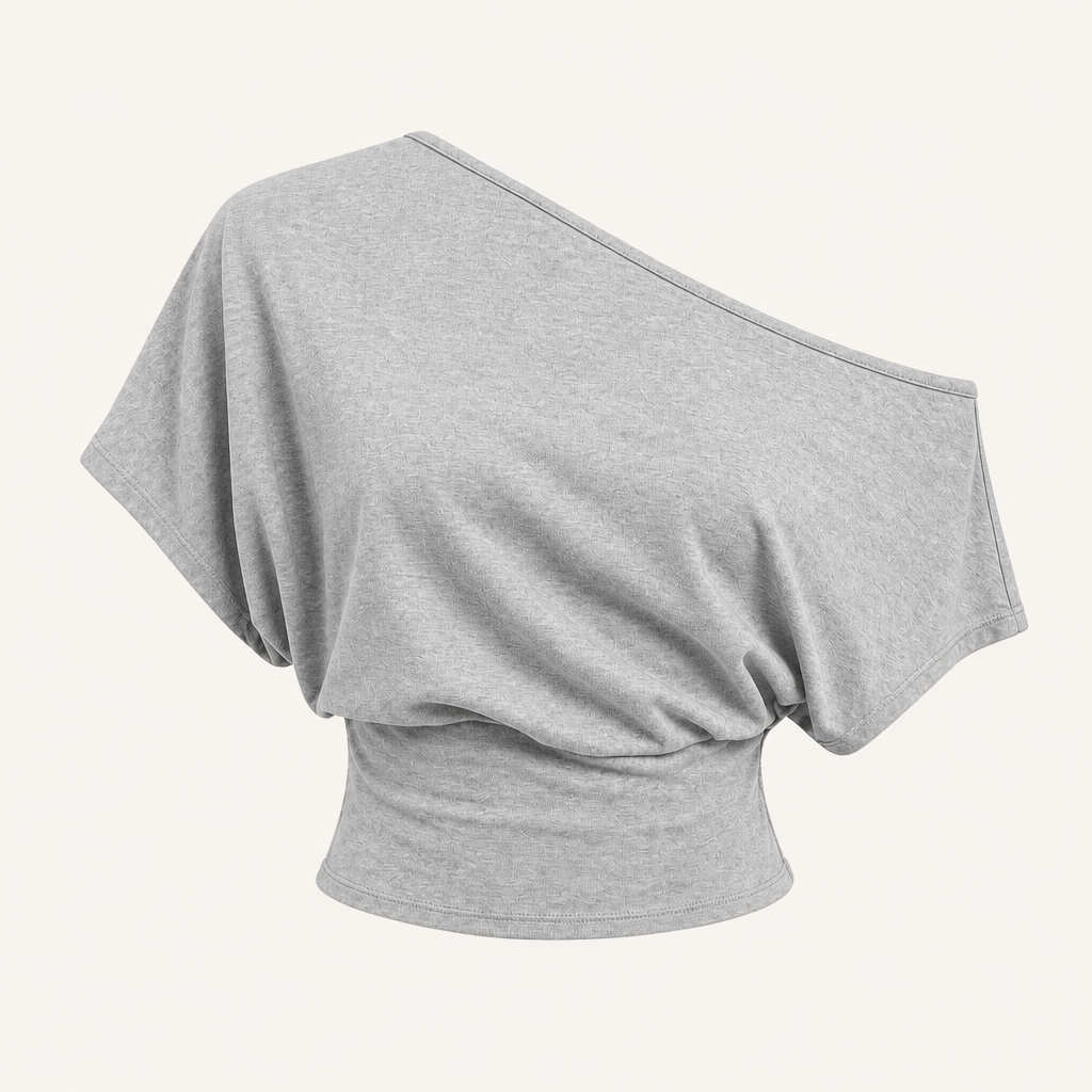 Heather Gray women asymmetric off-shoulder cropped tee SKU image