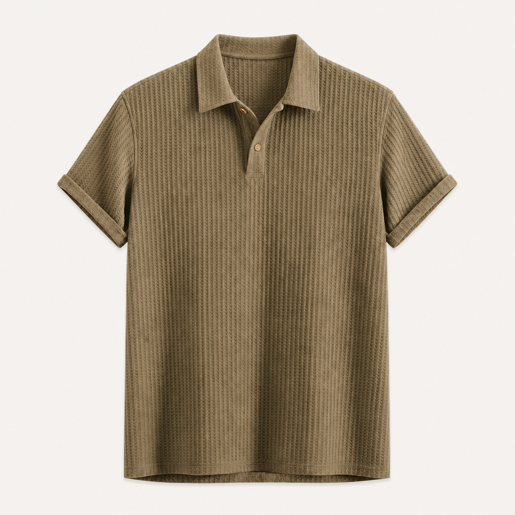 Khaki men waffle textured short sleeve polo SKU image