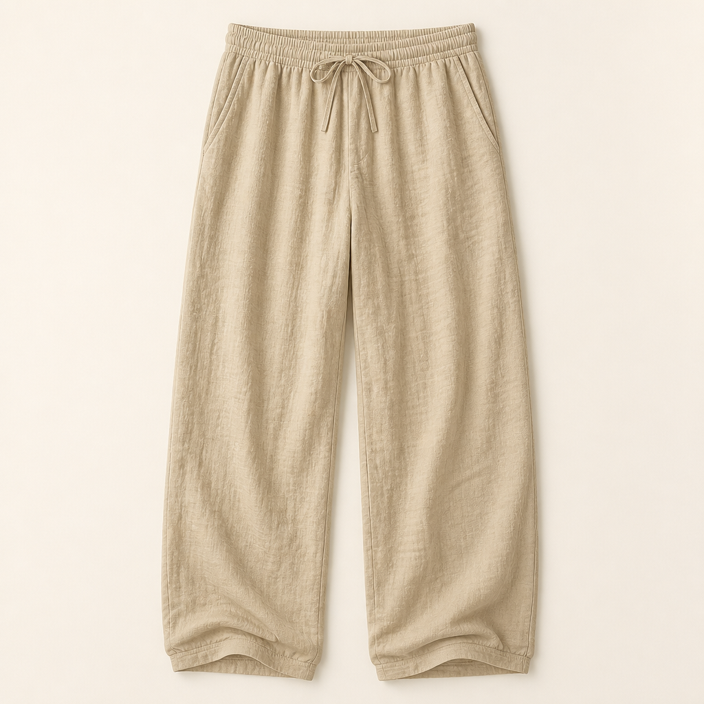 Khaki men linen-blend drawstring wide leg pants SKU image