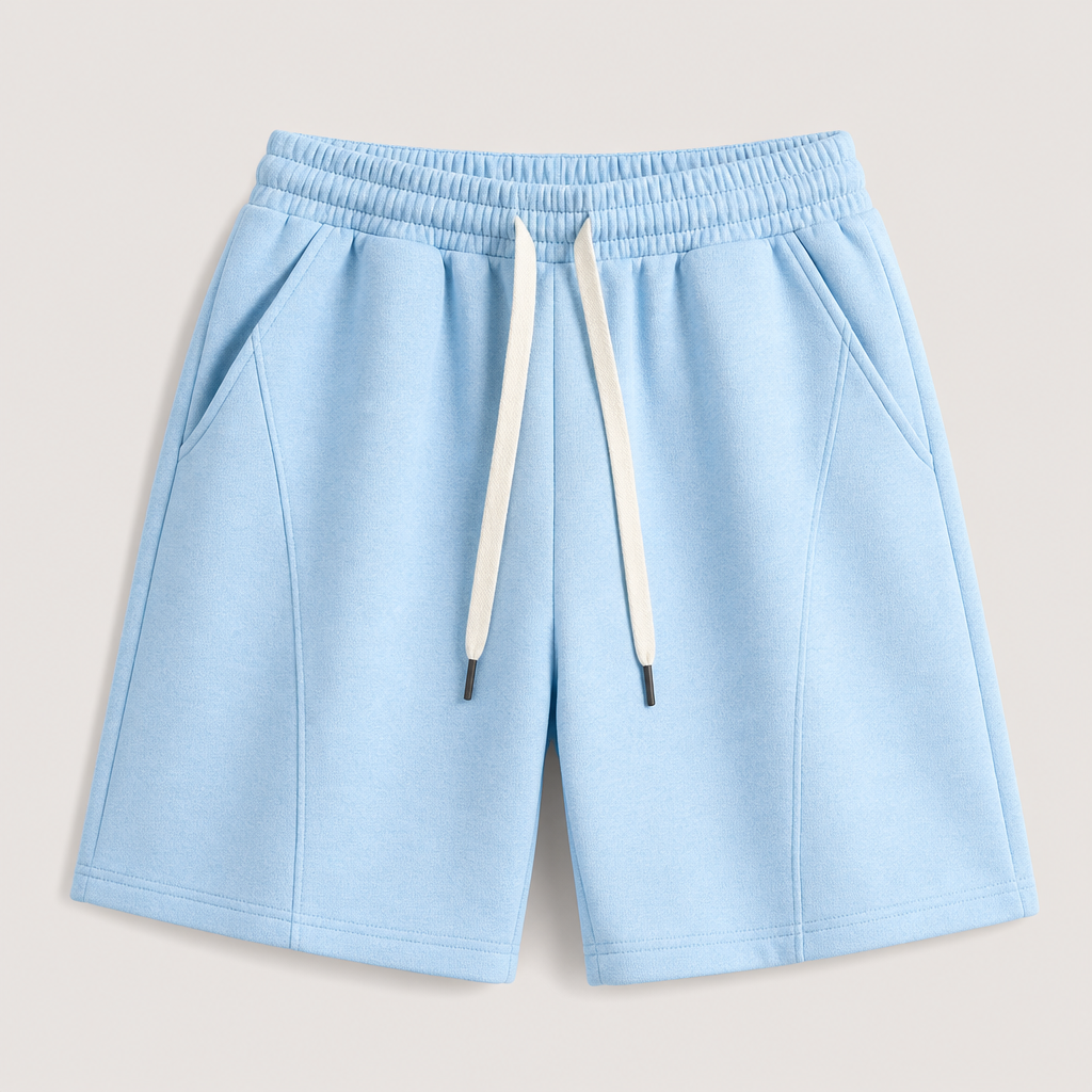Light Blue men cotton fleece drawstring sweat shorts SKU image