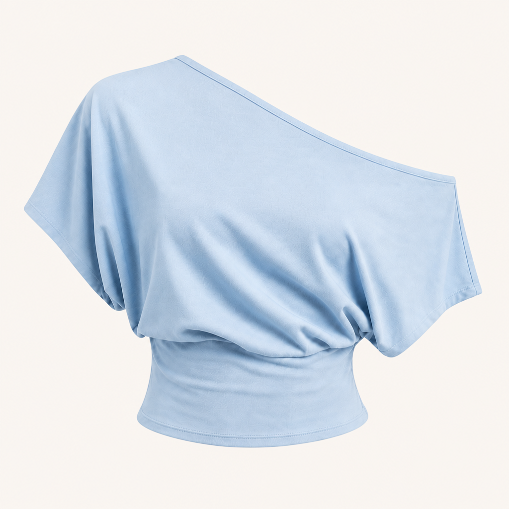 Light Blue women asymmetric off-shoulder cropped tee SKU image