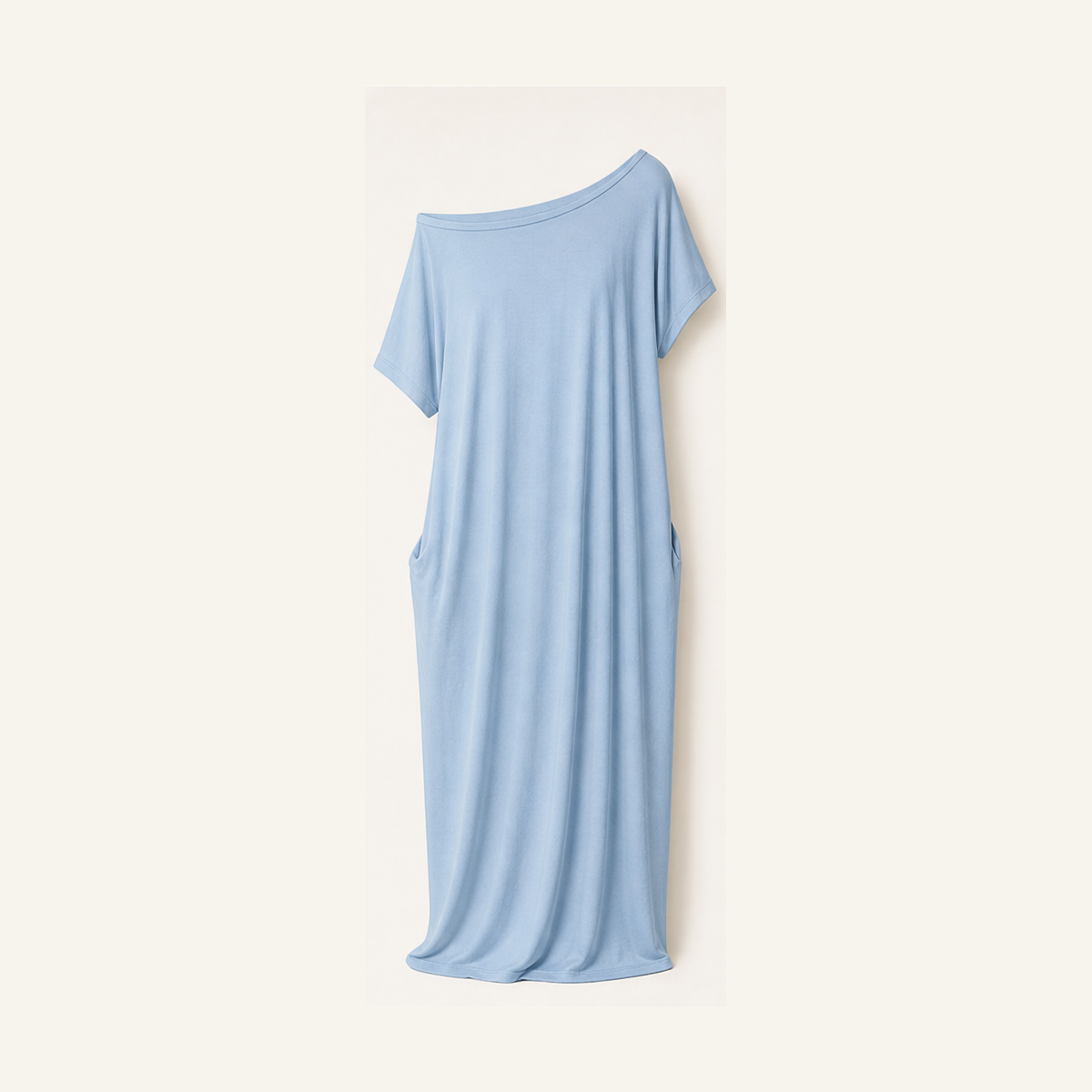 Light Blue women off-shoulder pocket maxi T-shirt dress size S