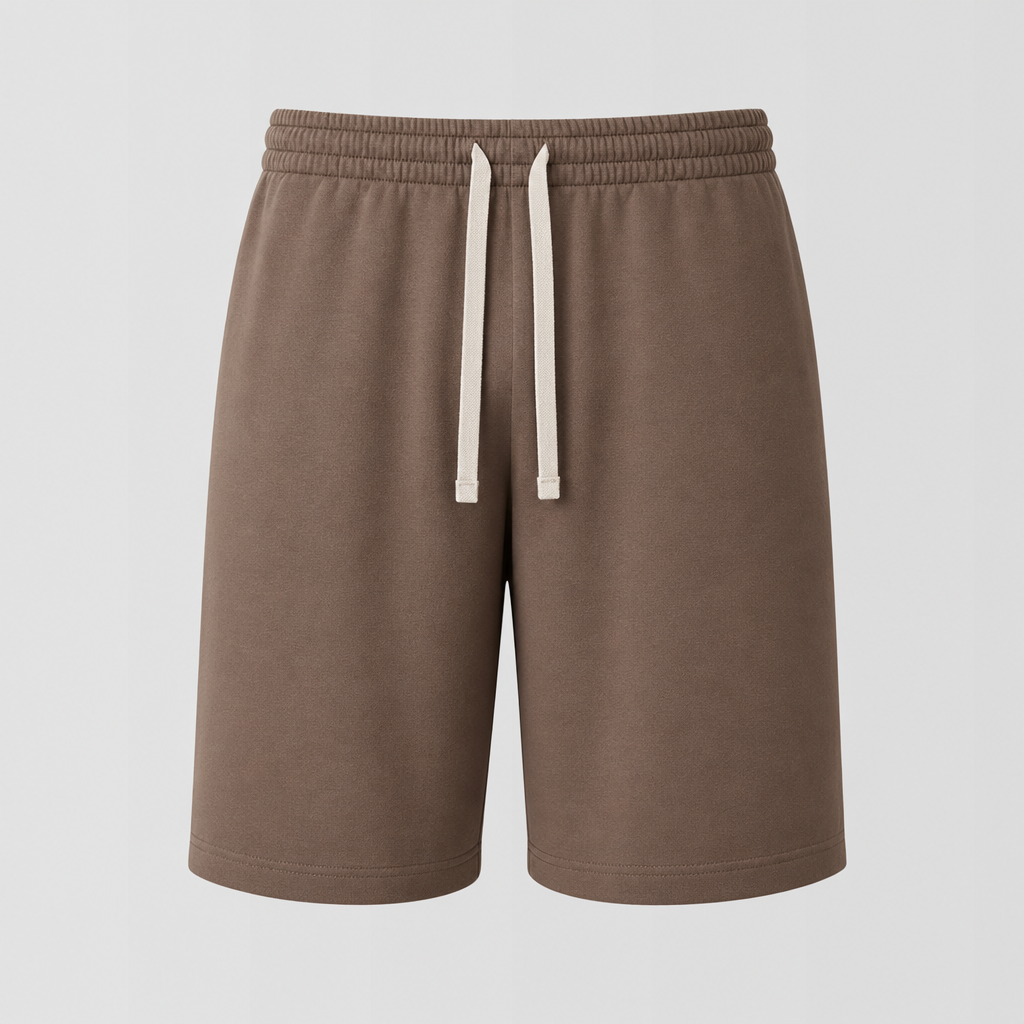 Mocha Brown men plain cotton-blend drawstring sweat shorts SKU image
