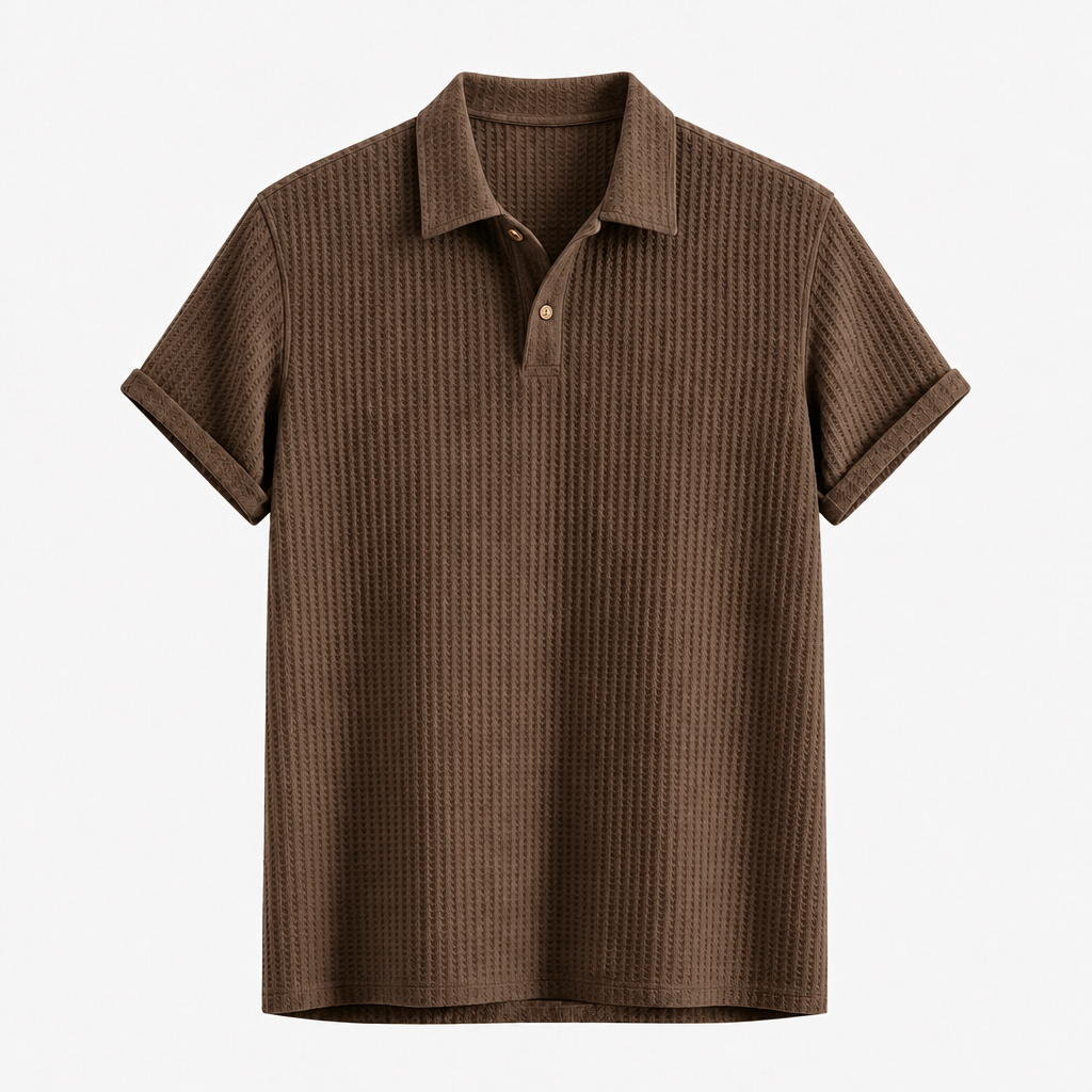 Mocha Brown men waffle textured short sleeve polo SKU image