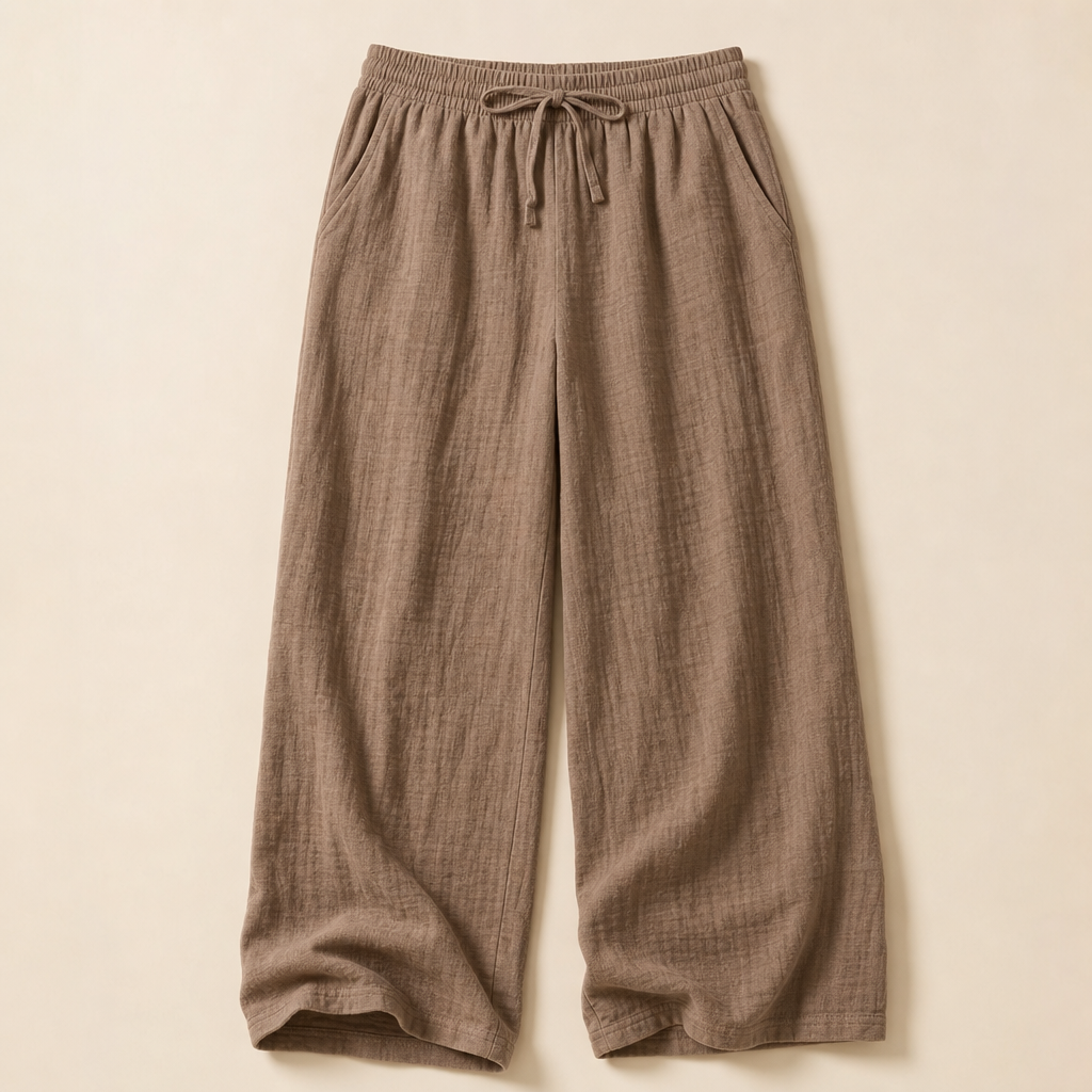 Mocha Brown men linen-blend drawstring wide leg pants SKU image