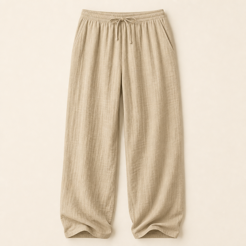 Natural Linen men linen-blend drawstring wide leg pants SKU image