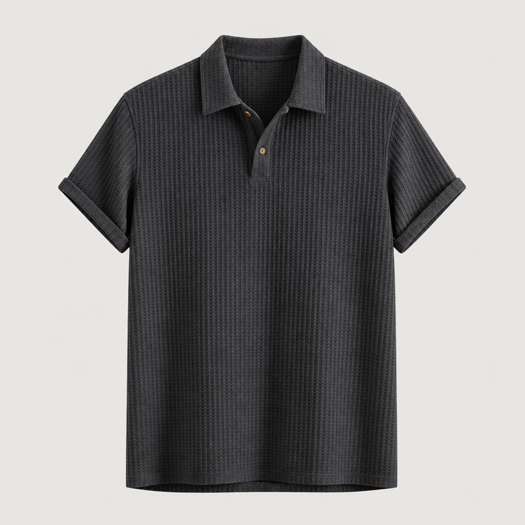 Navy men waffle textured short sleeve polo SKU image
