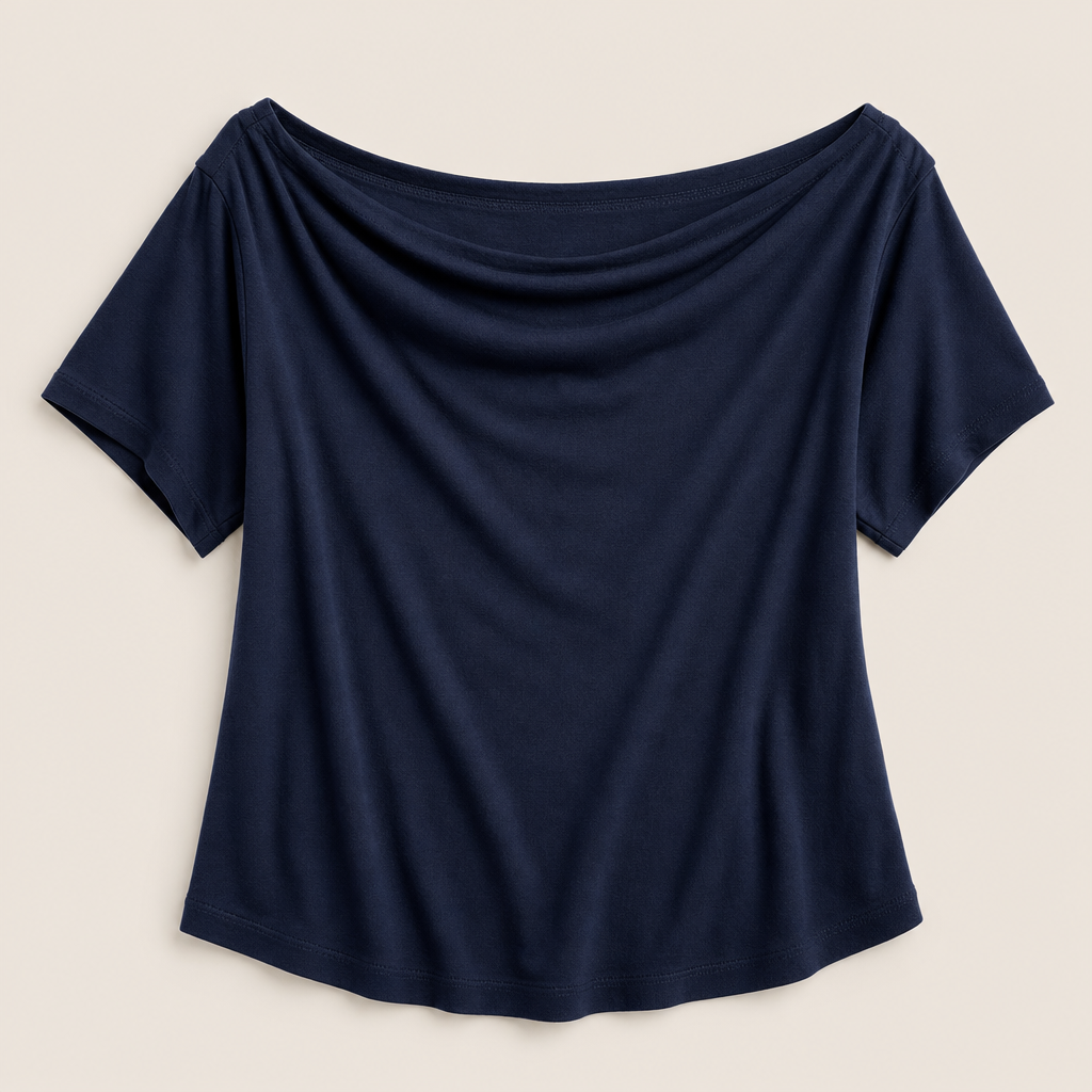Navy women off shoulder short sleeve tee SKU image