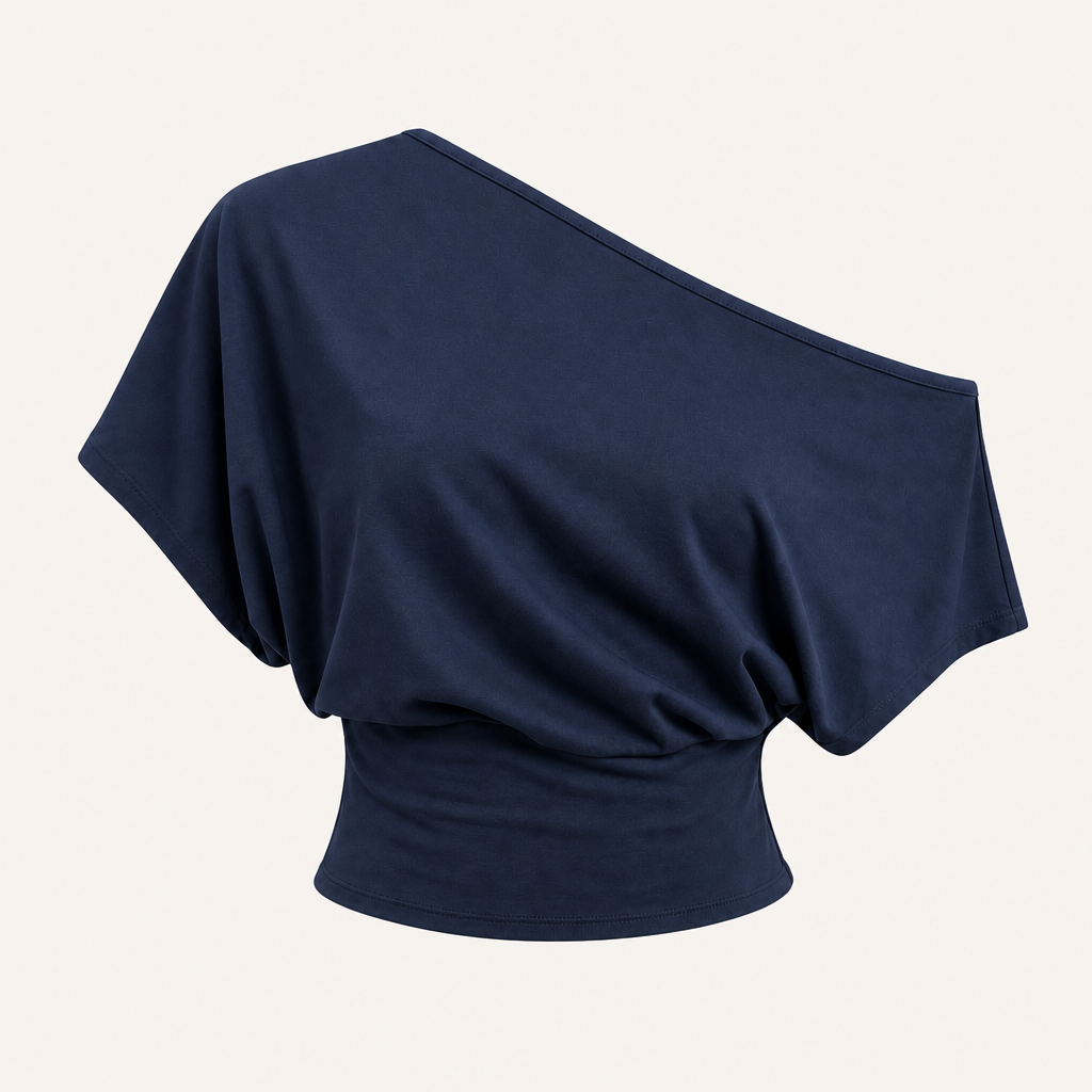Navy women asymmetric off-shoulder cropped tee SKU image
