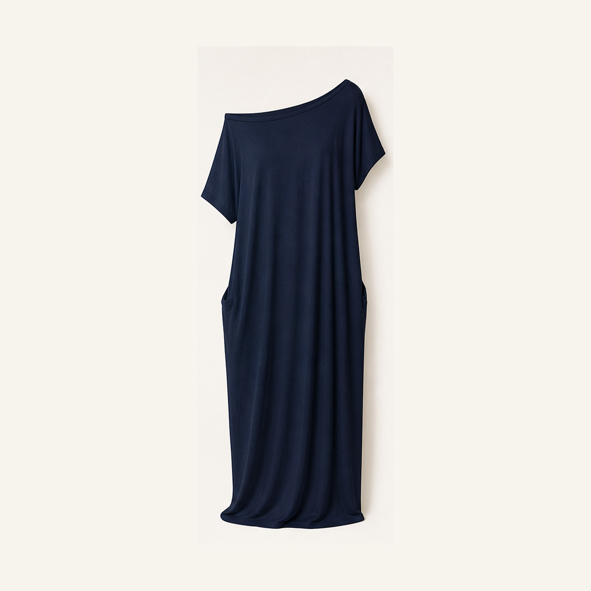 Navy women off-shoulder pocket maxi T-shirt dress size 3XL