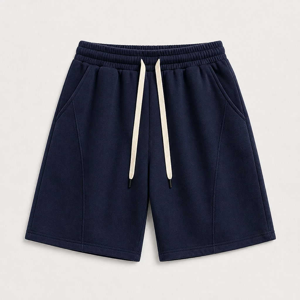 Navy men cotton fleece drawstring sweat shorts SKU image